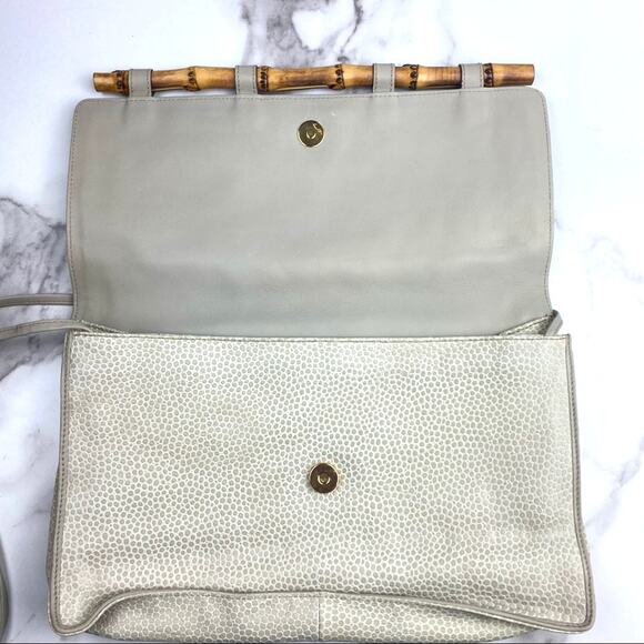 Vintage Desmo for Neiman Marcus Ivory Textured Leather Bamboo Crossbody - Picture 6 of 7